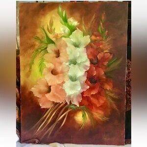 Vintage Signed Original Oil Painting Realistic "Gladiolas" Flowers Kenney